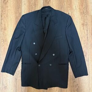 Fabio Inghirami Double Breasted wool Blazer Black Pinstripe Italy Made Mens 42R